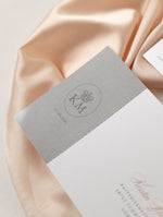 Grau und Blush Pink Reisepass-Hochzeitseinladung + Bordkarte (RSVP)