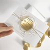 Spiegel Plexi in Hexagon Save the Date Karten mit Magnet und Goldband