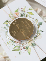 Save-the-Date Karte mit Sechseckem Silberspiegelmagnet und personalisierter Gravur