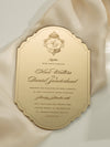 Luxuriöse Hochzeitseinladungs-Box "Form 2" mit graviertem Spiegel-Plexiglas in Gold