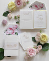 Pocketfold-Einladungs-Set "Roses" mit Goldfolie und Pergament-Bauchbinde