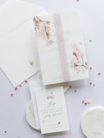 Pergament-Einladungs-Set "Cherry Blossom" mit Rosegoldfolie und Einlegern