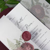 Pergament-Einladungs-Set "Red Flowers" mit bordauxfarbenem Wachssiegel