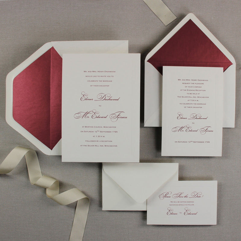 Elegante Hochzeitseinladung mit dreifach geprägtem Rahmen, klassischer Kalligraphie, Umschlägen