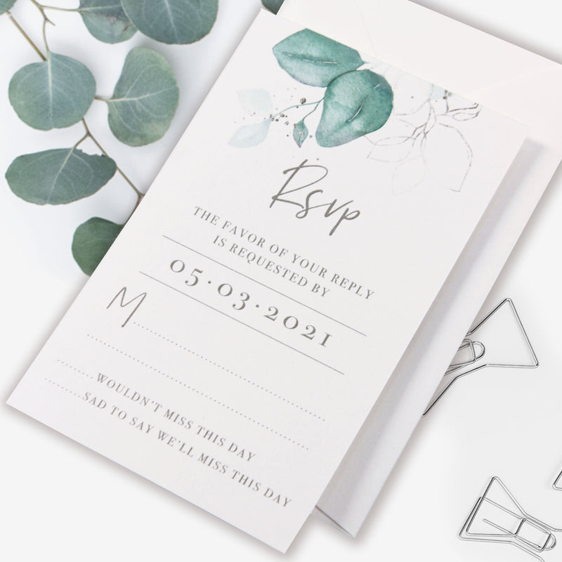 RSVP-Karte mit Eucalyptus Design + Umschlag